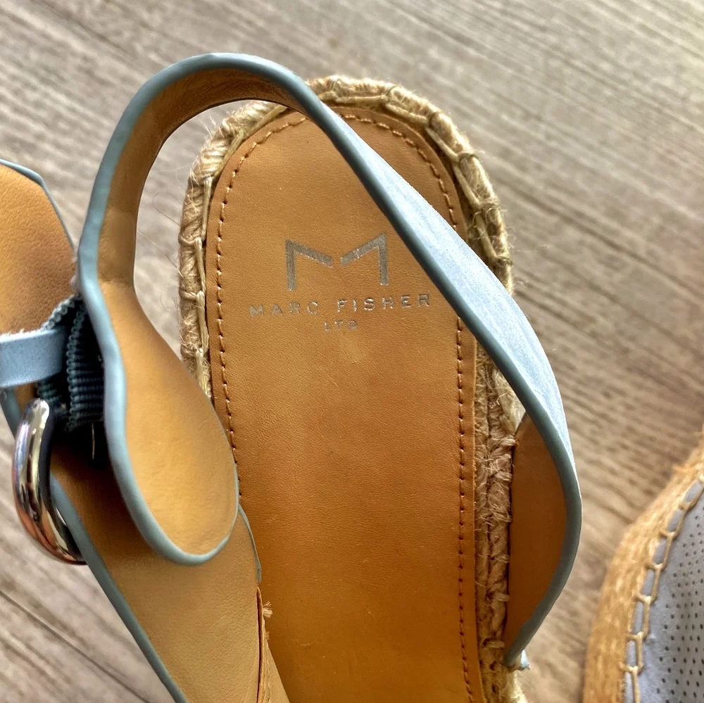 Blue Suede Espadrille Wedge Sandals Resortwear Beachy Vacation 8.5